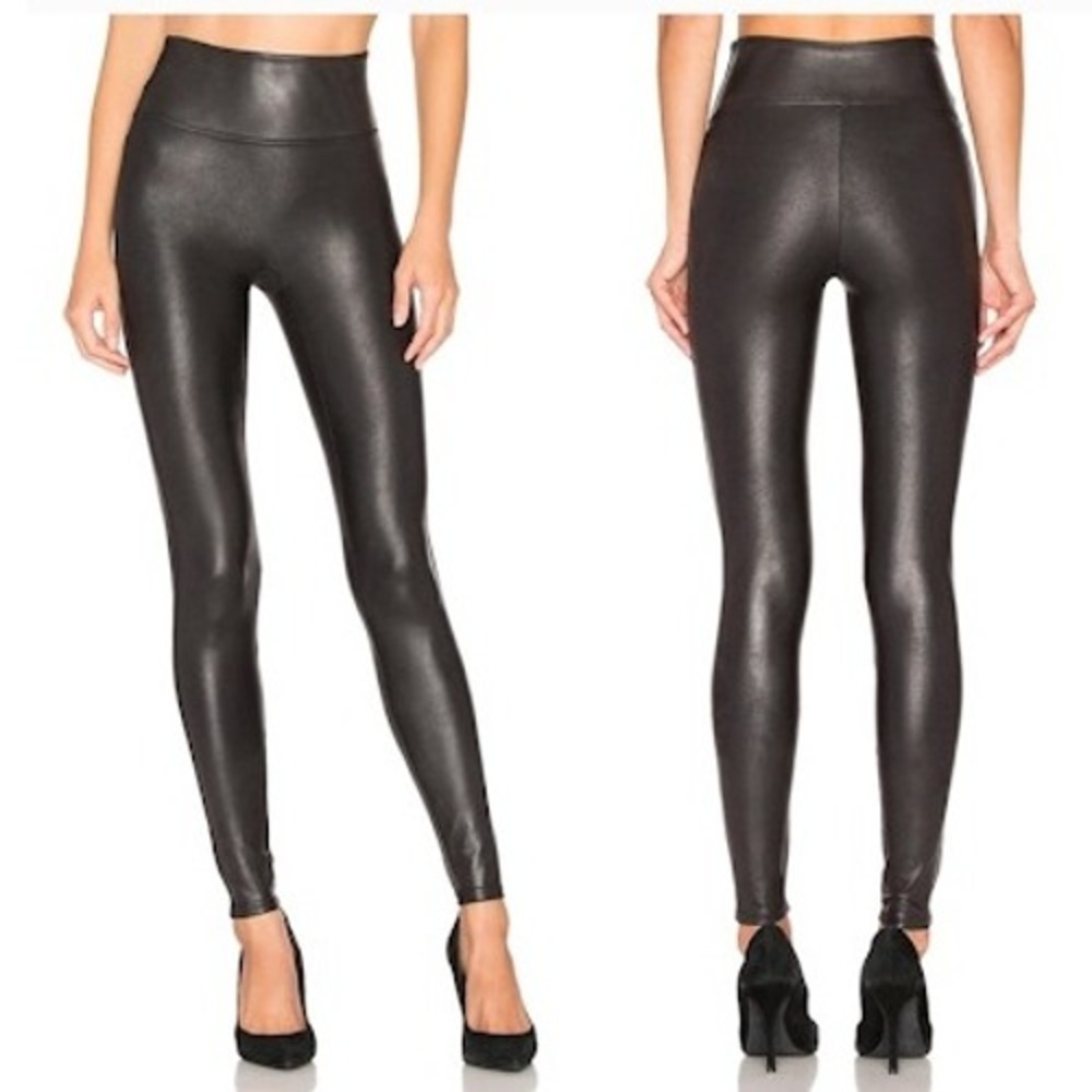 Spanx Faux Leather Leggings Womens Small S High‎ Waisted Black Tights